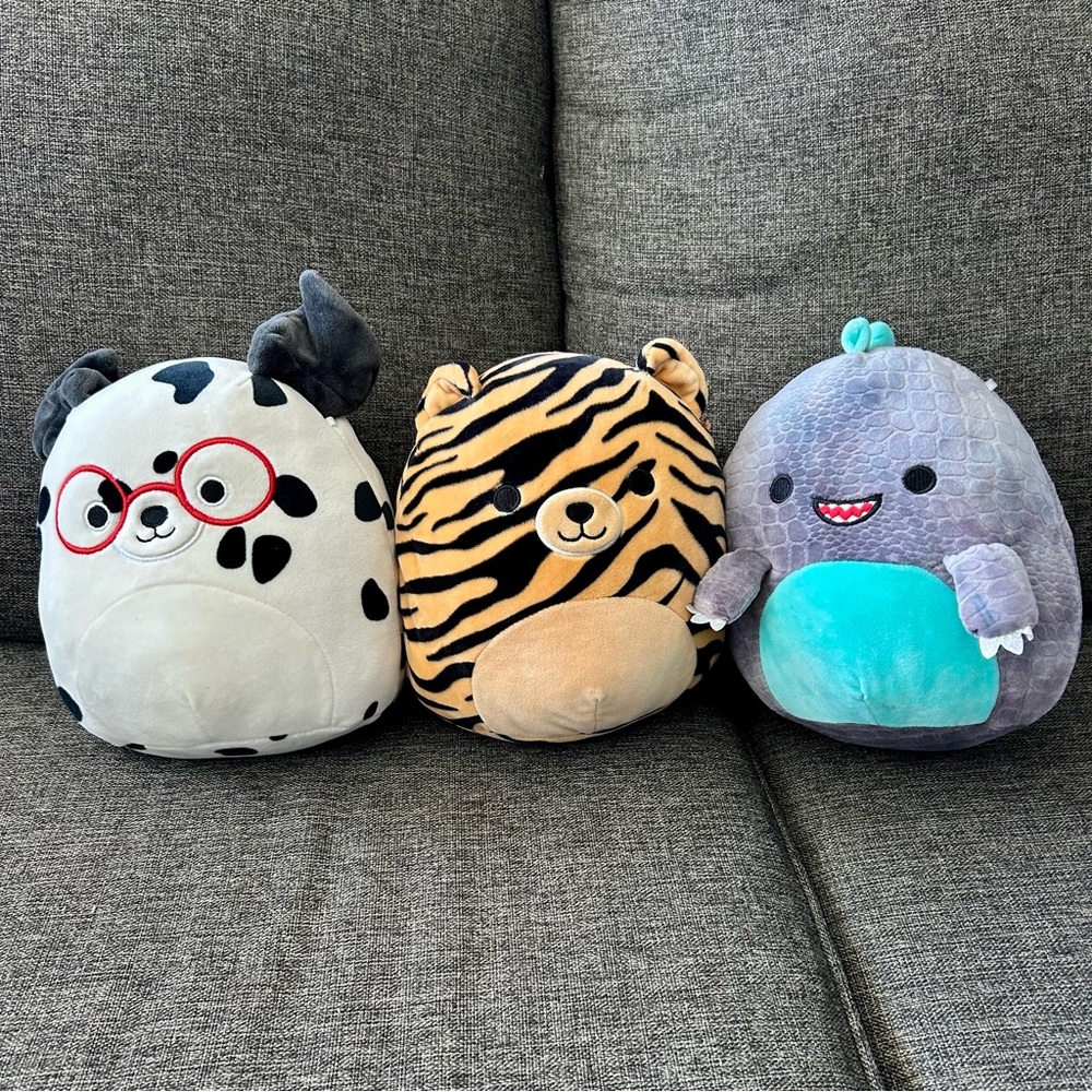 Squishmallows Trio: Dalmatian, Tiger, and Dragon